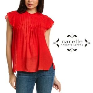 Nanette Lepore Red Ruffle Flutter Sleeve Top – Textured Boho Blouse